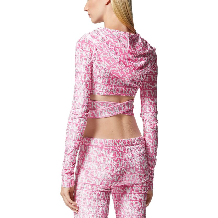 (Women) VERSACE SS23  Pink Velvet Logo Print Cropped Hoodie. 1007885-1A06579-5P110 圖 5