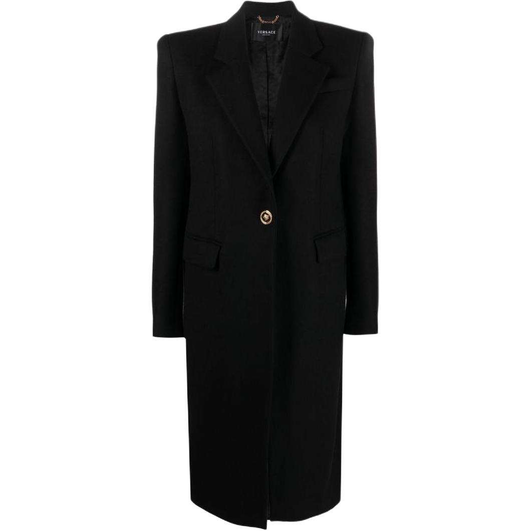 (Women) VERSACE SS23  Plain Collared Long Sleeve Coat Black. 1009162-1A05411-1B000