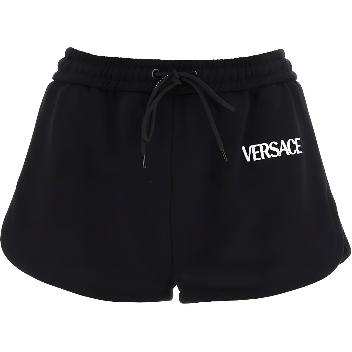 (Women) VERSACE SS23  Solid Color Logo Embroidered Shorts - Black 1006568-1A01174-1B000