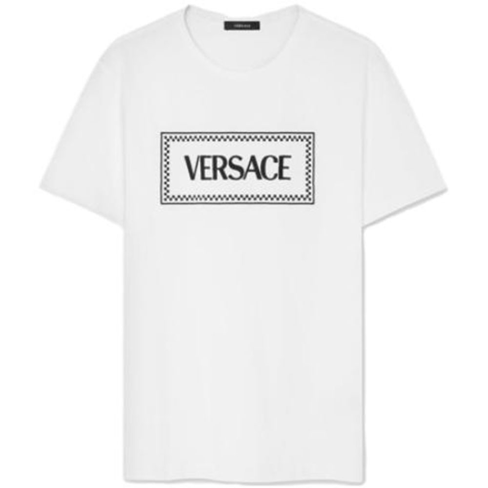 (Women) VERSACE SS23  White Crewneck T-Shirt with Solid Color Embroidered Logo 1011882-1A08573-2W020