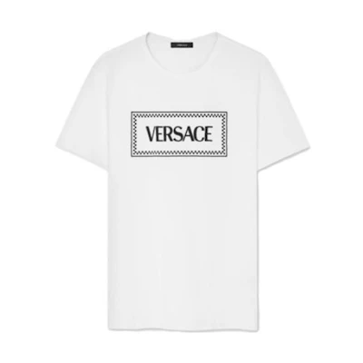 (Women) VERSACE SS23 White Crewneck T-Shirt with Solid Color Embroidered Logo 1011882-1A08573-2W020
