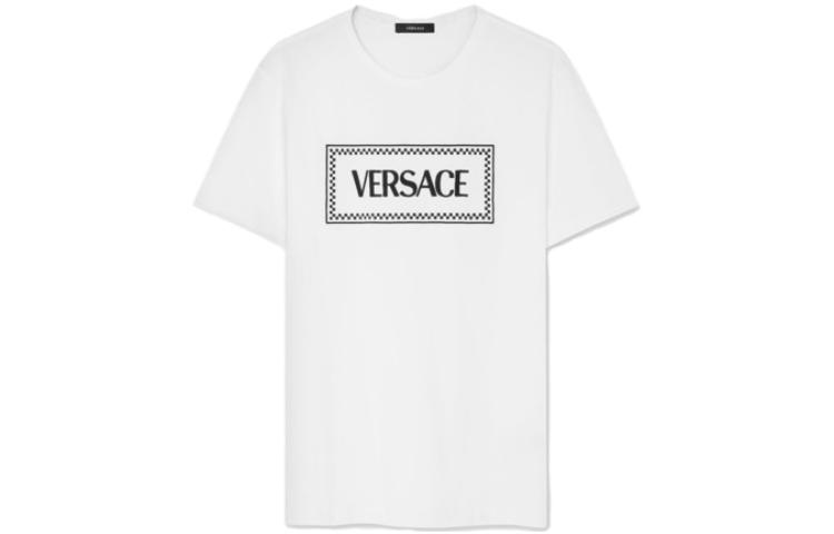 Order (Women) VERSACE SS23  White Crewneck T-Shirt with Solid Color Embroidered Logo 1011882-1A08573-2W020