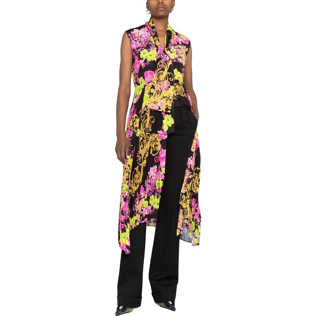 Lookbook (W) 베르사체 SS23 플로럴 프린트 플리츠 민소매 드레스 멀티컬러. 10091491-A06641-5B100