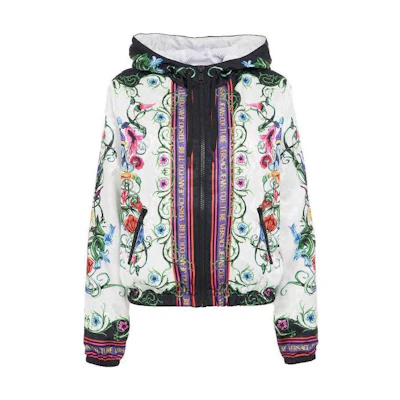 (Women) VERSACE SS23 Floral Satin Hooded Bomber Jacket Multicolor 74HAS40-1CQS52-31G03