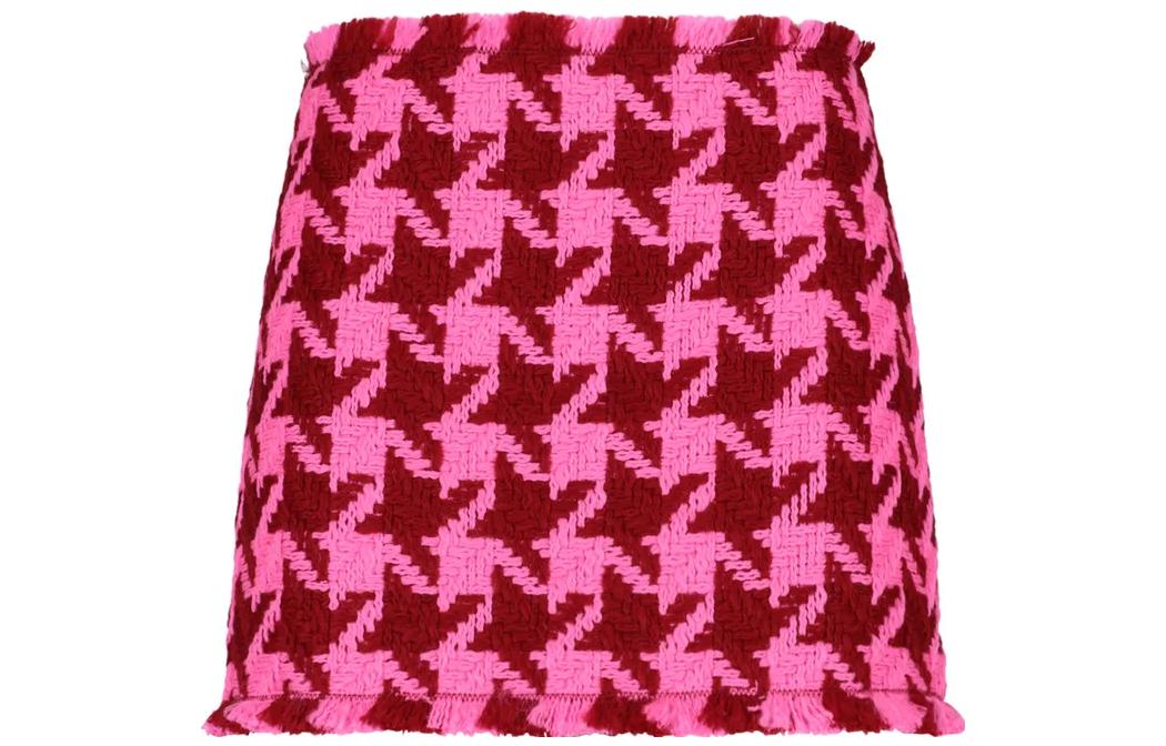 (Women) VERSACE SS23 Houndstooth Print Fringed Mini Skirt Pink -  Casual Skirt 1006885-1A05324-2R660