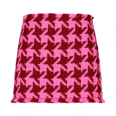 (Women) VERSACE SS23 Houndstooth Print Fringed Mini Skirt Pink - Casual Skirt 1006885-1A05324-2R660