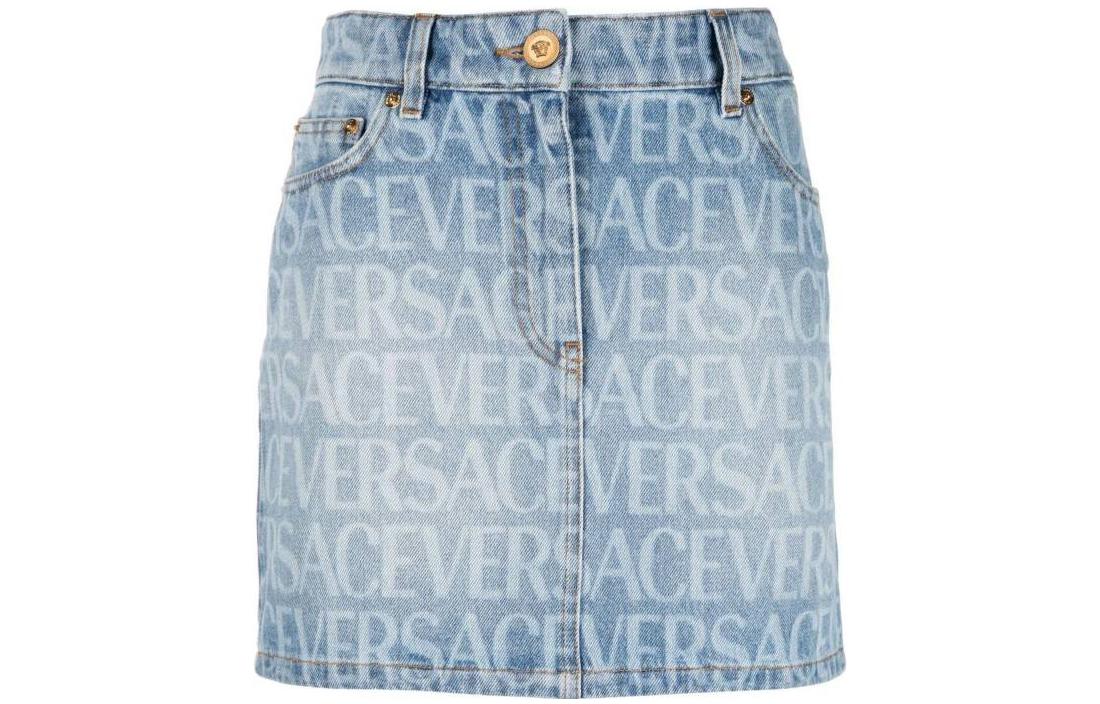 Order (W) ヴェルサーチ SS23 レタープリント デニムミニスカート ジッパー&ボタン仕様 レディース 1009171-1A06237-1D190