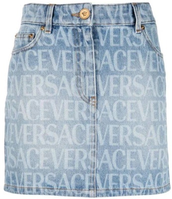 (W) ヴェルサーチ SS23 レタープリント デニムミニスカート ジッパー&ボタン仕様 レディース 1009171-1A06237-1D190 Order (W) ヴェルサーチ SS23 レタープリント デニムミニスカート ジッパー&ボタン仕様 レディース 1009171-1A06237-1D190