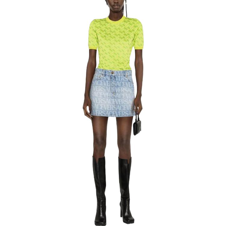 Lookbook (W) ヴェルサーチ SS23 レタープリント デニムミニスカート ジッパー&ボタン仕様 レディース 1009171-1A06237-1D190