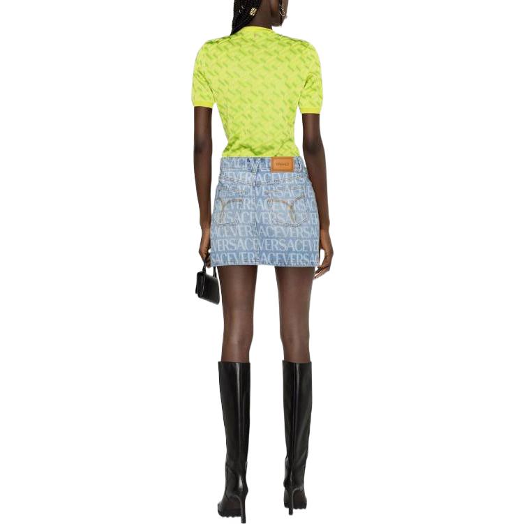 Shop (W) ヴェルサーチ SS23 レタープリント デニムミニスカート ジッパー&ボタン仕様 レディース 1009171-1A06237-1D190