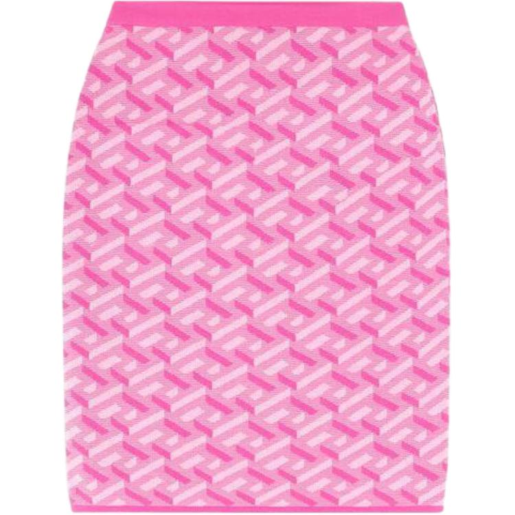 (Women) VERSACE SS23 Lunar New Year Pink Geometric Jacquard Knit Skirt Women 1009267-1A06677-5P780