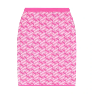 (Women) VERSACE SS23 Lunar New Year Pink Geometric Jacquard Knit Skirt Women 1009267-1A06677-5P780