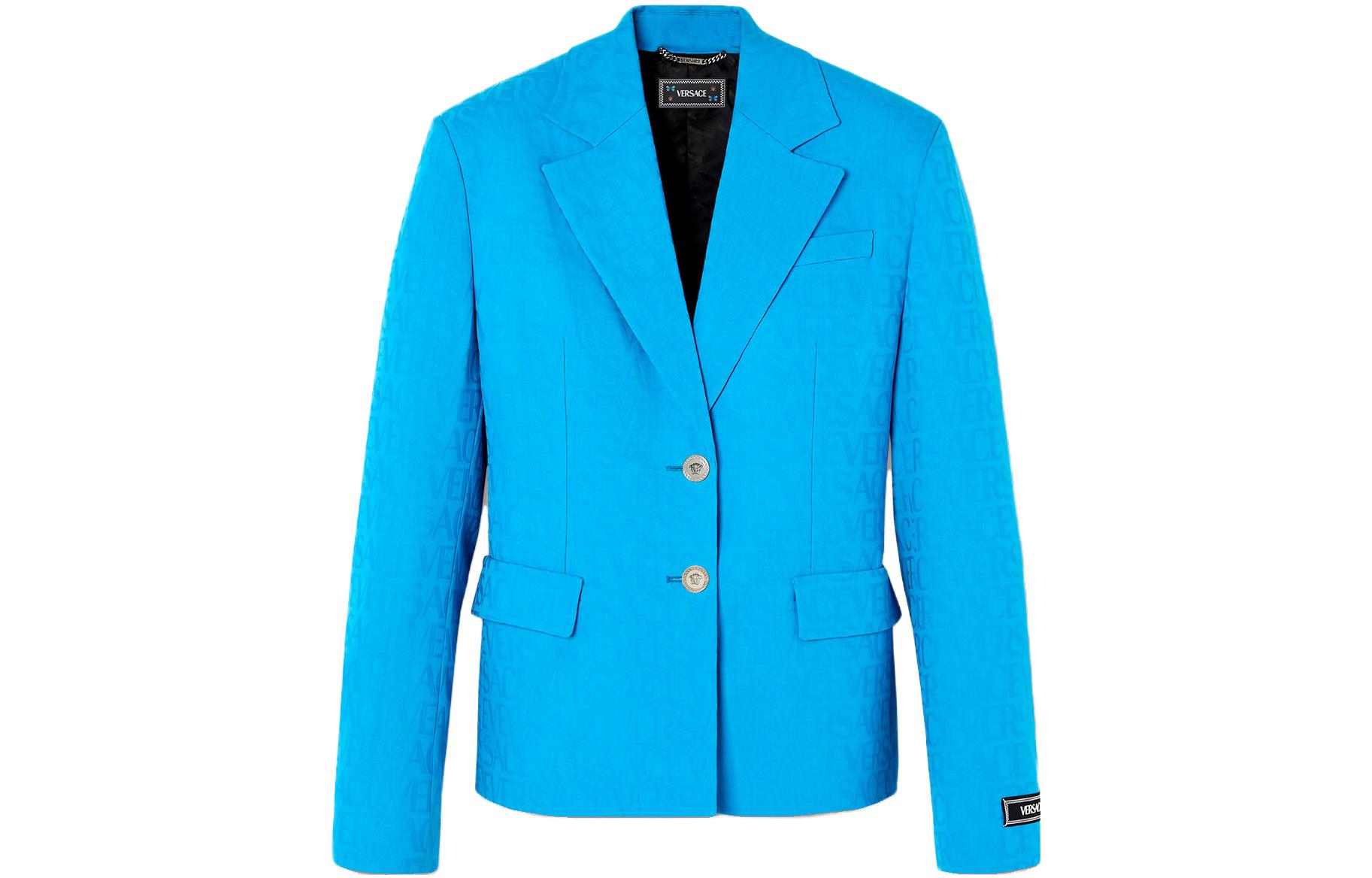 (Women) VERSACE SS23 Monogram Single-Breasted Blazer  Blue 1011286-1A08198-1VB70