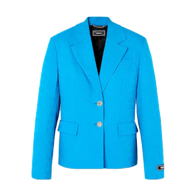 (Women) VERSACE SS23 Monogram Single-Breasted Blazer Blue 1011286-1A08198-1VB70