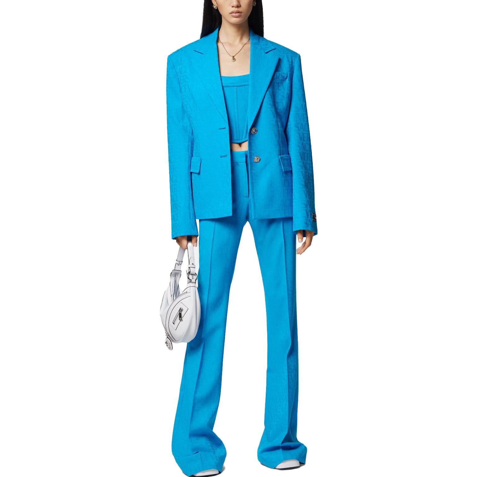 Lookbook (W) 베르사체 SS23 모노그램 싱글 브레스트 블레이저 블루 1011286-1A08198-1VB70