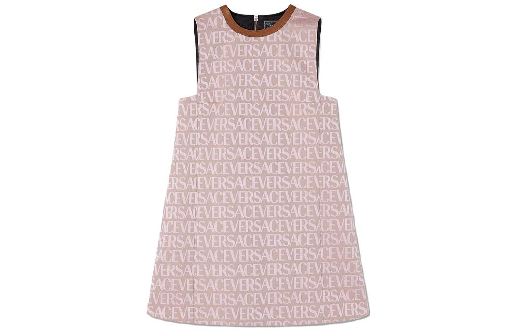 (Women) VERSACE SS23 Pink Sleeveless Logo Print Zip Mini Dress for Women. 1011540-1A08206-2PL50