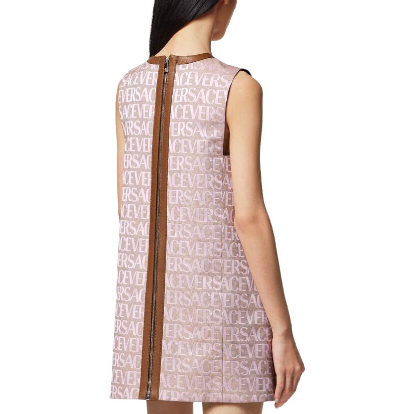 Shop (Women) VERSACE SS23 Pink Sleeveless Logo Print Zip Mini Dress for Women. 1011540-1A08206-2PL50