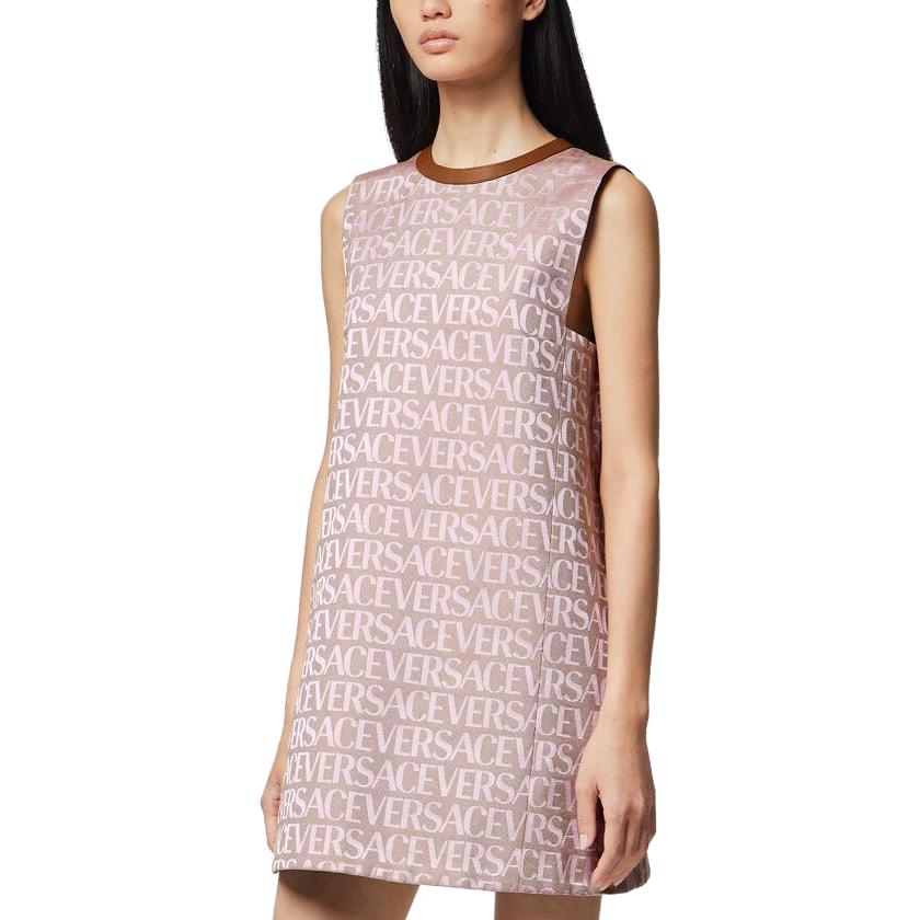 Purchase (Women) VERSACE SS23 Pink Sleeveless Logo Print Zip Mini Dress for Women. 1011540-1A08206-2PL50