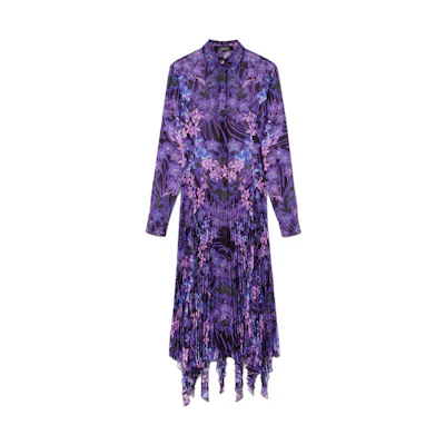 (Women) VERSACE SS23 Purple Floral Print Long Sleeve Shirt Dress Women 1010007-1A07272-5BA60