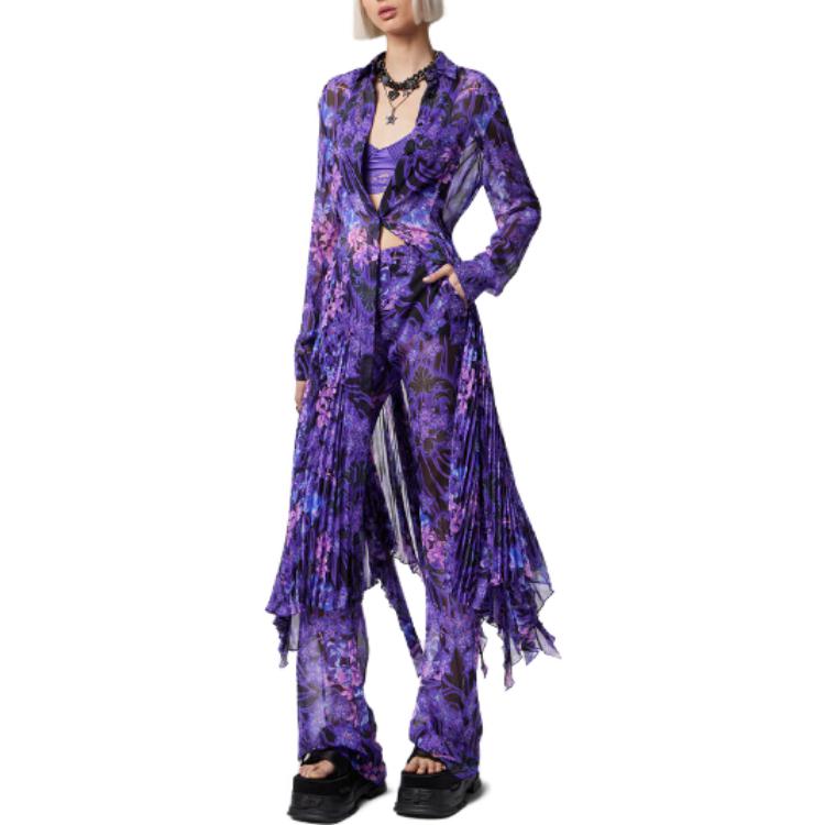 Purchase (W) VERSACE SS23 Vestido Camisero Largo Morado con Estampado Floral Mujer 1010007-1A07272-5BA60