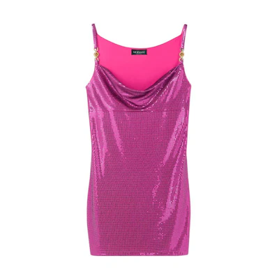 (Women) VERSACE SS23 Purple Sequined Draped Sleeveless Mini Dress for Women 1009192-1A00572-1PF00