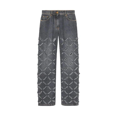 (Women) VERSACE SS23 Resort Distressed Button-Fly Straight Jeans Women Grey 1009086-1A05811-1D430