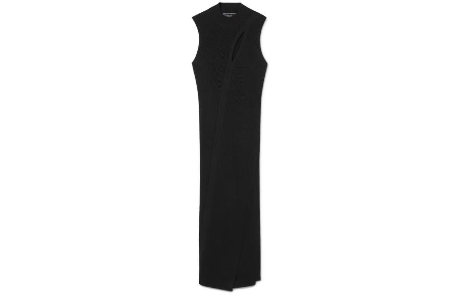 (Women) VERSACE SS23 Slim Fit Sleeveless Midi Dress Women’s Black High Neck Slit Style 1011205-1A07953-1B000