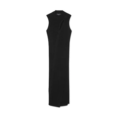 (Women) VERSACE SS23 Slim Fit Sleeveless Midi Dress Women’s Black High Neck Slit Style 1011205-1A07953-1B000