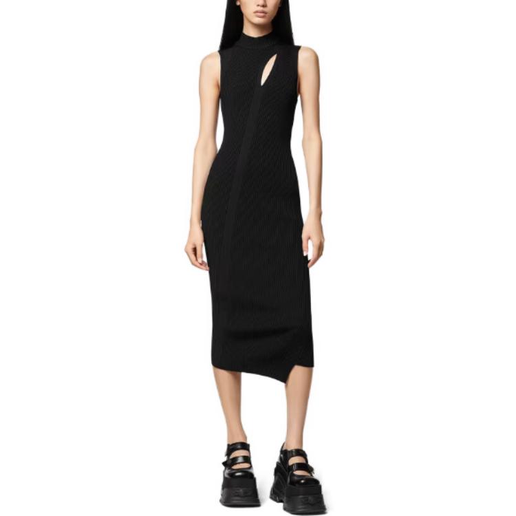 Shop (W) VERSACE SS23 女款無袖修身中長裙 黑色高領開衩設計裙 1011205-1A07953-1B000