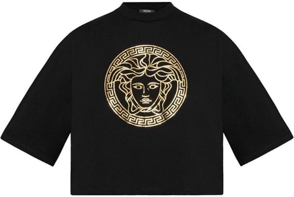 (Women) VERSACE SS24 Black Short Sleeve Logo Print Crop Top Tee. 1014275-1A11608-2B150 Order (Women) VERSACE SS24 Black Short Sleeve Logo Print Crop Top Tee. 1014275-1A11608-2B150