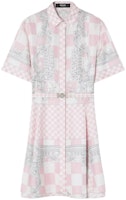 (Women) VERSACE SS24 Pink Plaid Print Square Neck Short Sleeve Mini Dress Women 1015458-1A10739-5X490 (Women) VERSACE SS24 Pink Plaid Print Square Neck Short Sleeve Mini Dress Women 1015458-1A10739-5X490