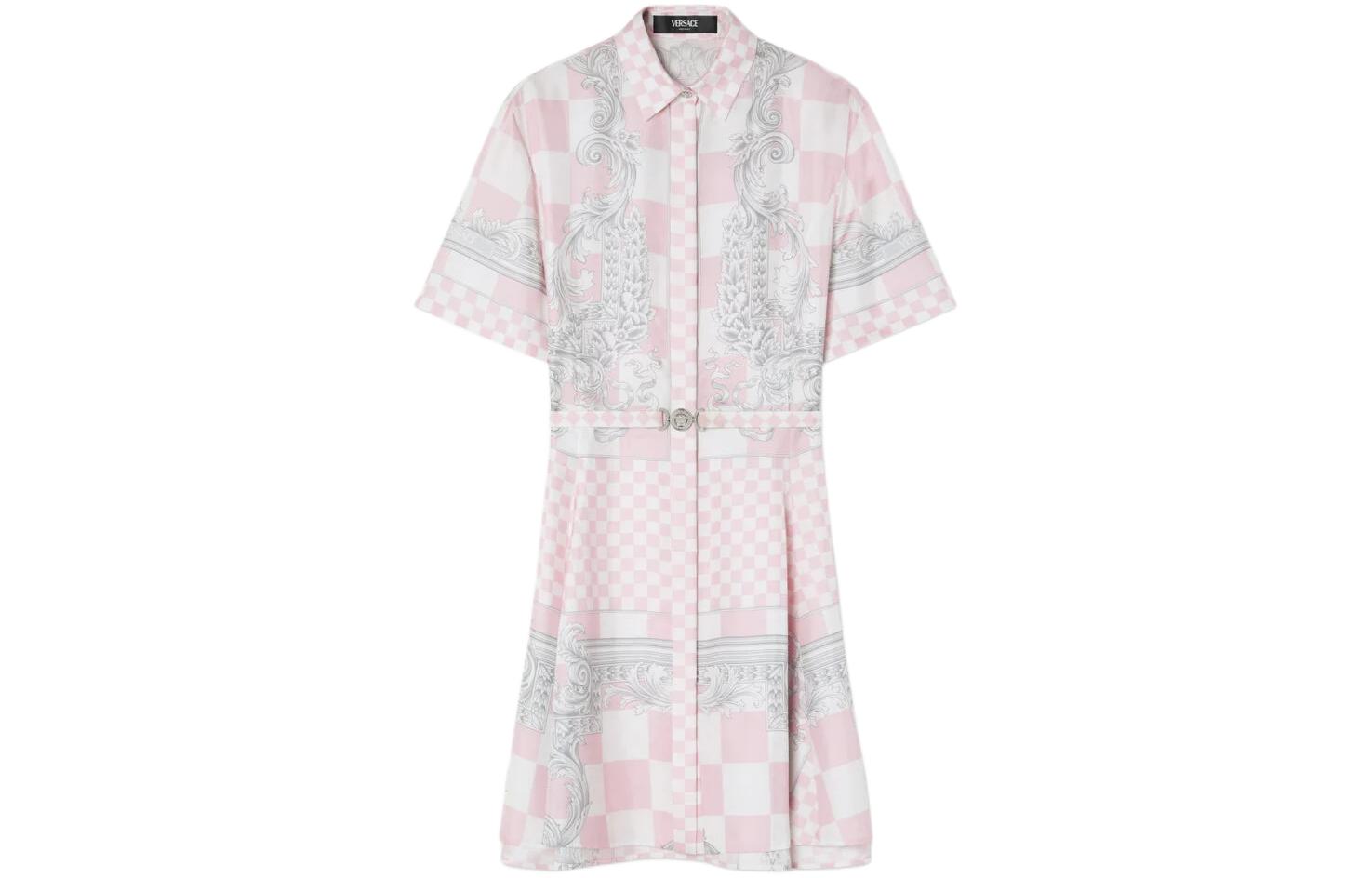 Order (W) VERSACE SS24 粉色格紋方領短袖迷你連衣裙 女款 1015458-1A10739-5X490