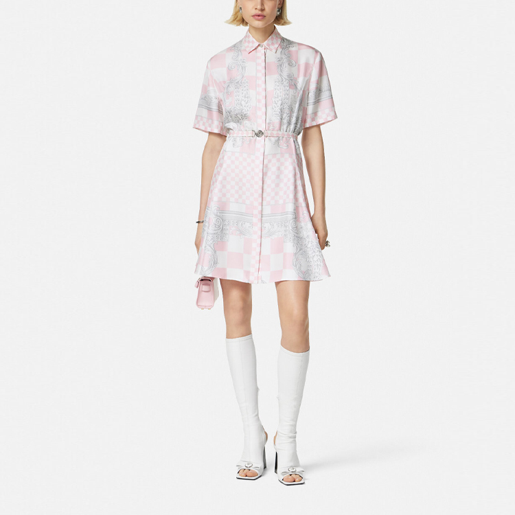 Lookbook (W) VERSACE SS24 粉色格紋方領短袖迷你連衣裙 女款 1015458-1A10739-5X490