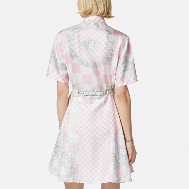 Purchase (W) VERSACE SS24 粉色格紋方領短袖迷你連衣裙 女款 1015458-1A10739-5X490
