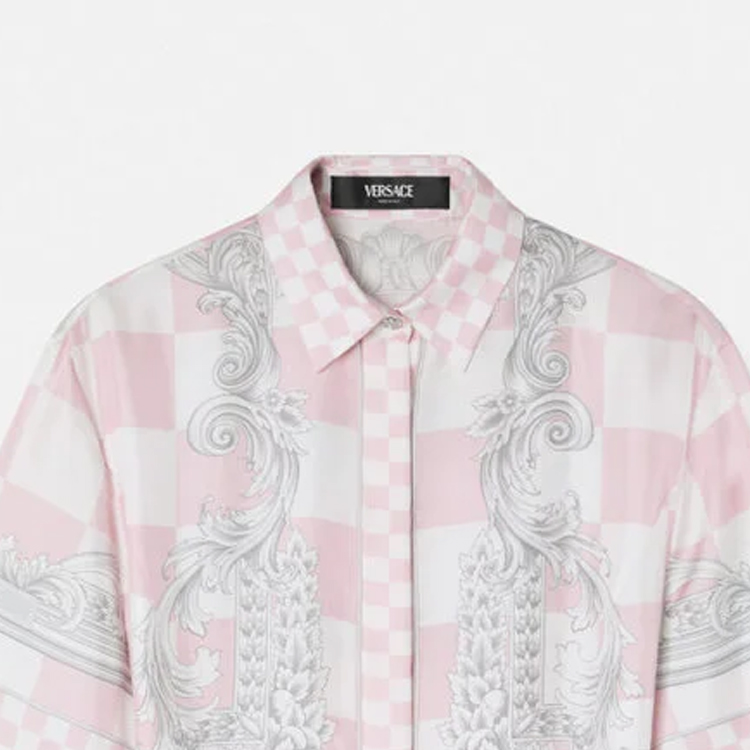 Details for (W) VERSACE SS24 粉色格紋方領短袖迷你連衣裙 女款 1015458-1A10739-5X490