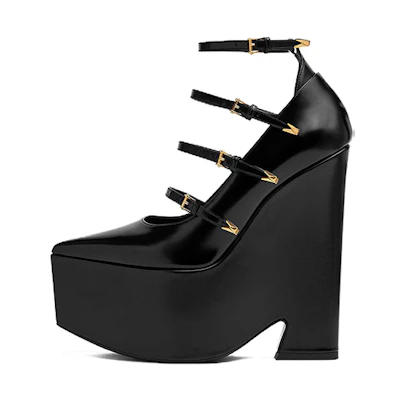 (W) Versace Tempest Buckle Platform Pumps Black