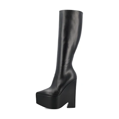 (W) Versace Tempest Leather Zip Platform Boots 'Black'
