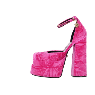(W) Versace Thick-Soled Suede High Heels 'Pink Buckle'