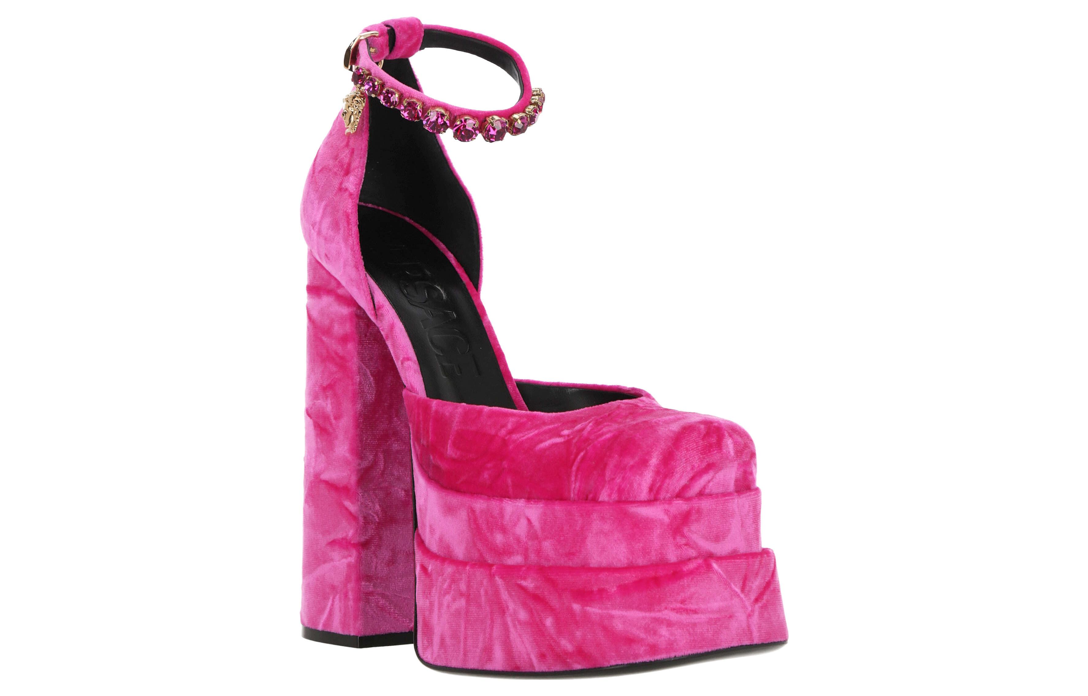 (W) Versace Thick-Soled Suede High Heels 'Pink Buckle' 圖 2
