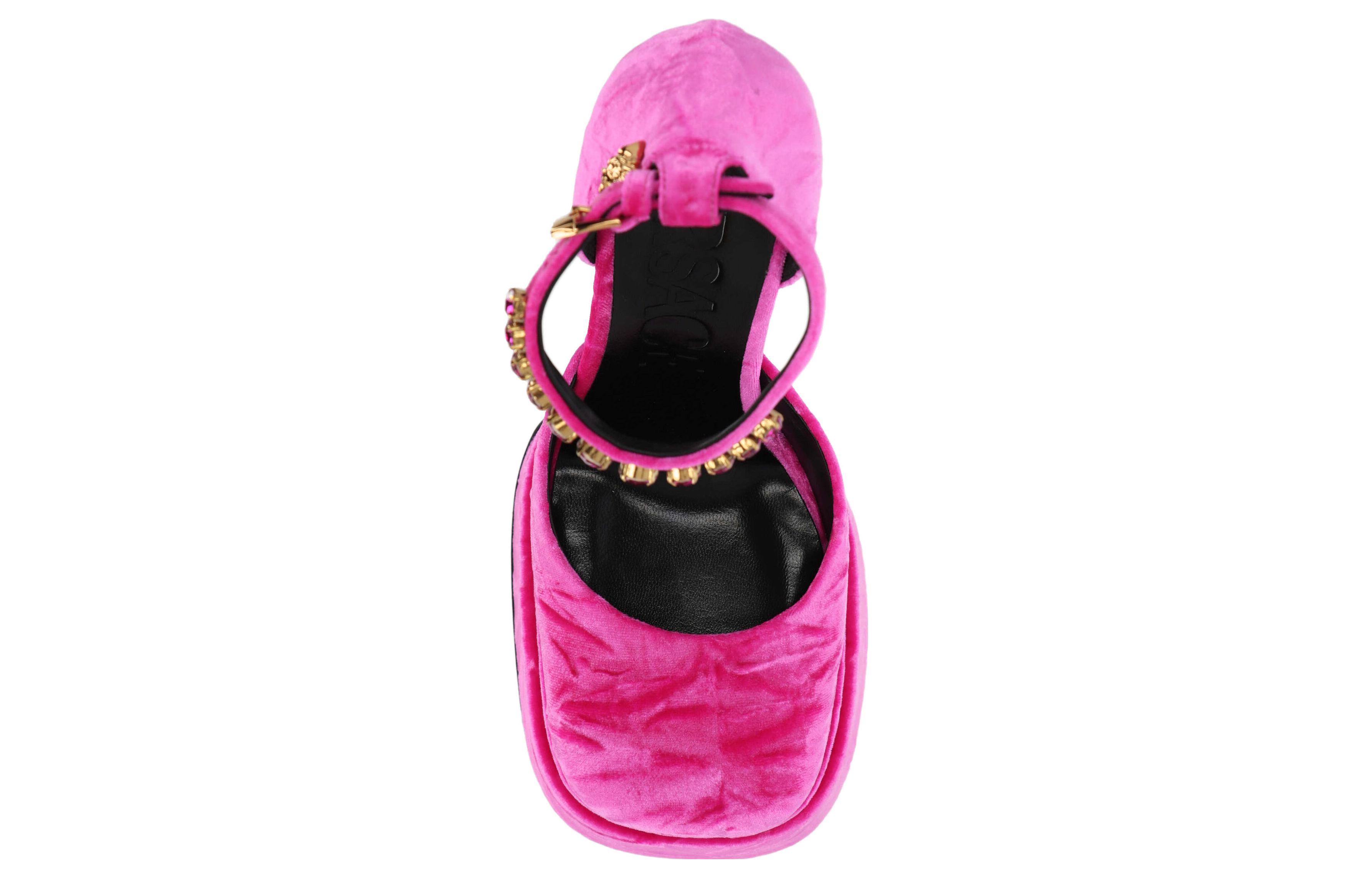 (W) Versace Thick-Soled Suede High Heels 'Pink Buckle' 圖 4