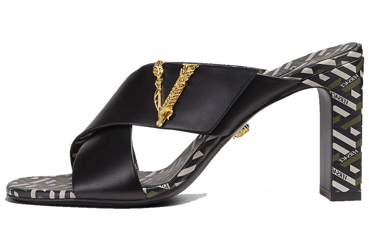 (Women) Versace Virtus La Greca Mule Heels 'Black Print' DST570M-1A01733_5B15V
