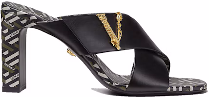 Order VERSACE 范思哲 Virtus La Greca 印花皮穆勒高跟鞋 女款 黑色