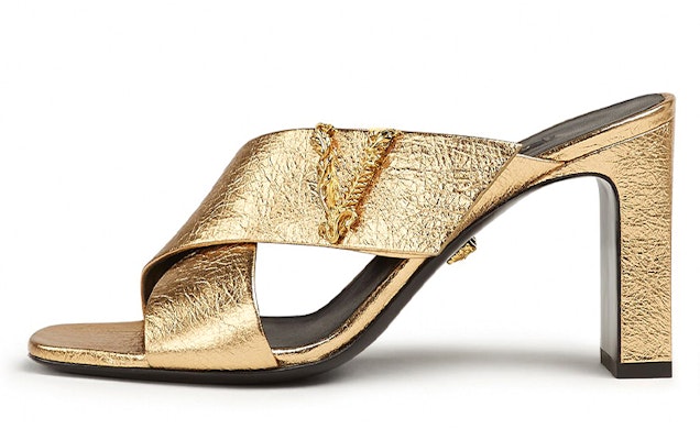 (Women) Versace Virtus Leather Mule High-Heeled Sandals 'Gold' DST570M-DVL15_1X00V Buy (Women) Versace Virtus Leather Mule High-Heeled Sandals 'Gold' DST570M-DVL15_1X00V