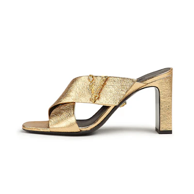 (W) Versace Virtus Leather Mule High-Heeled Sandals 'Gold'
