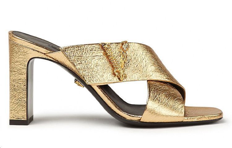 (W) Versace Virtus Leather Mule High-Heeled Sandals 'Gold' 圖 2