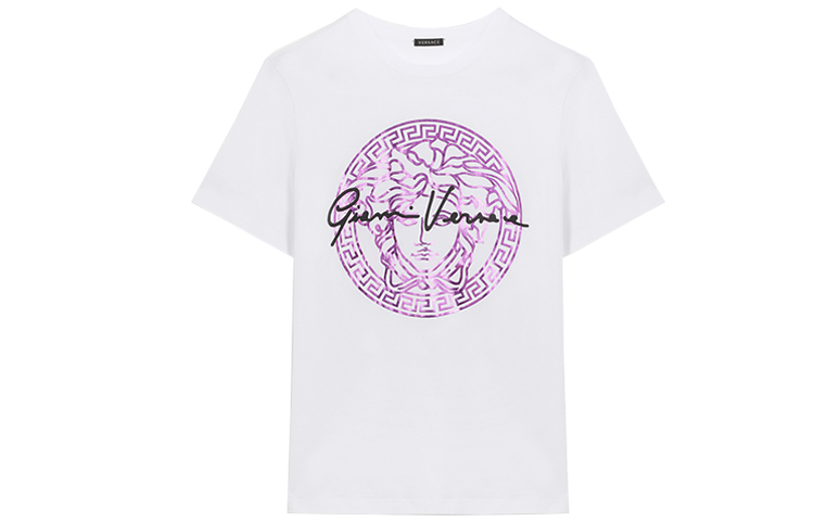 (Women) VERSACE White Short Sleeve Crew Neck Logo Print Tee A85759-A228806-A3270