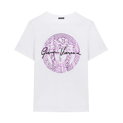 (Women) VERSACE White Short Sleeve Crew Neck Logo Print Tee A85759-A228806-A3270
