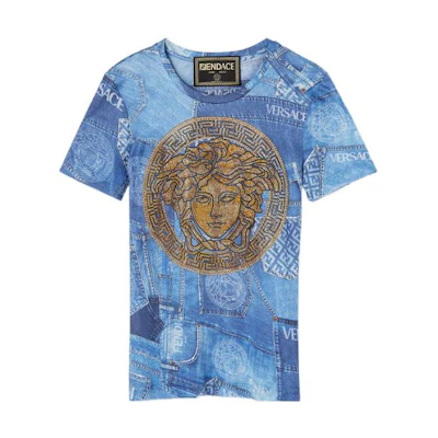 (Women) Versace Fendi Blue Logo Print Crewneck T-Shirt 1005197-1A00769-2UB40