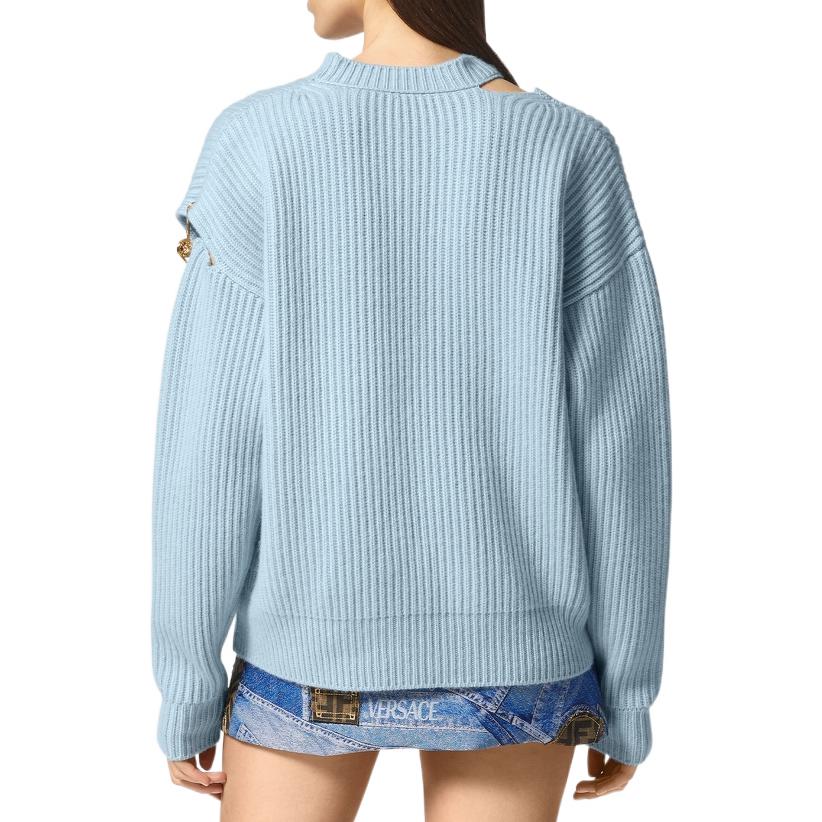 (Women) VERSACE Fendi SS22  Blue Logo Print Crewneck Cashmere Sweater 1004833-1A03302-1V590 圖 5