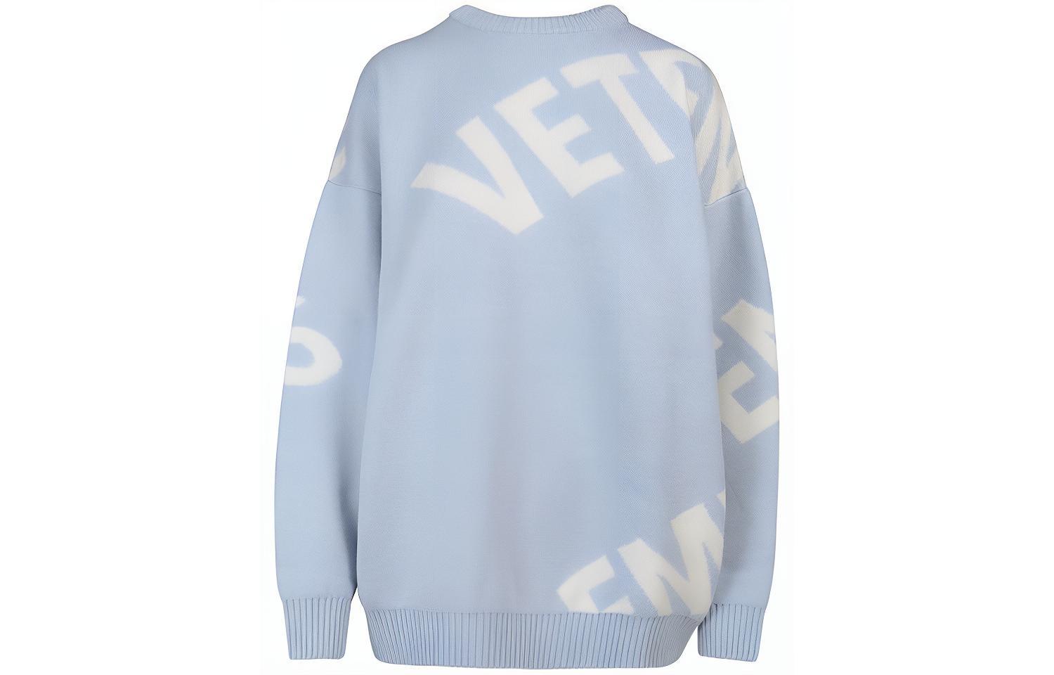 (Women) Vetements  Blue Wool Crewneck Sweater with Letter Print UE52KN400XBABY-BLUE